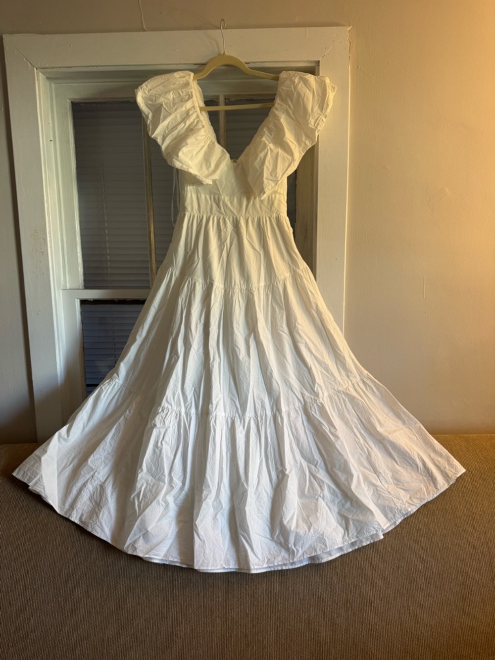 Selfie Leslie White Ruffled V-Neck Maxi Dress